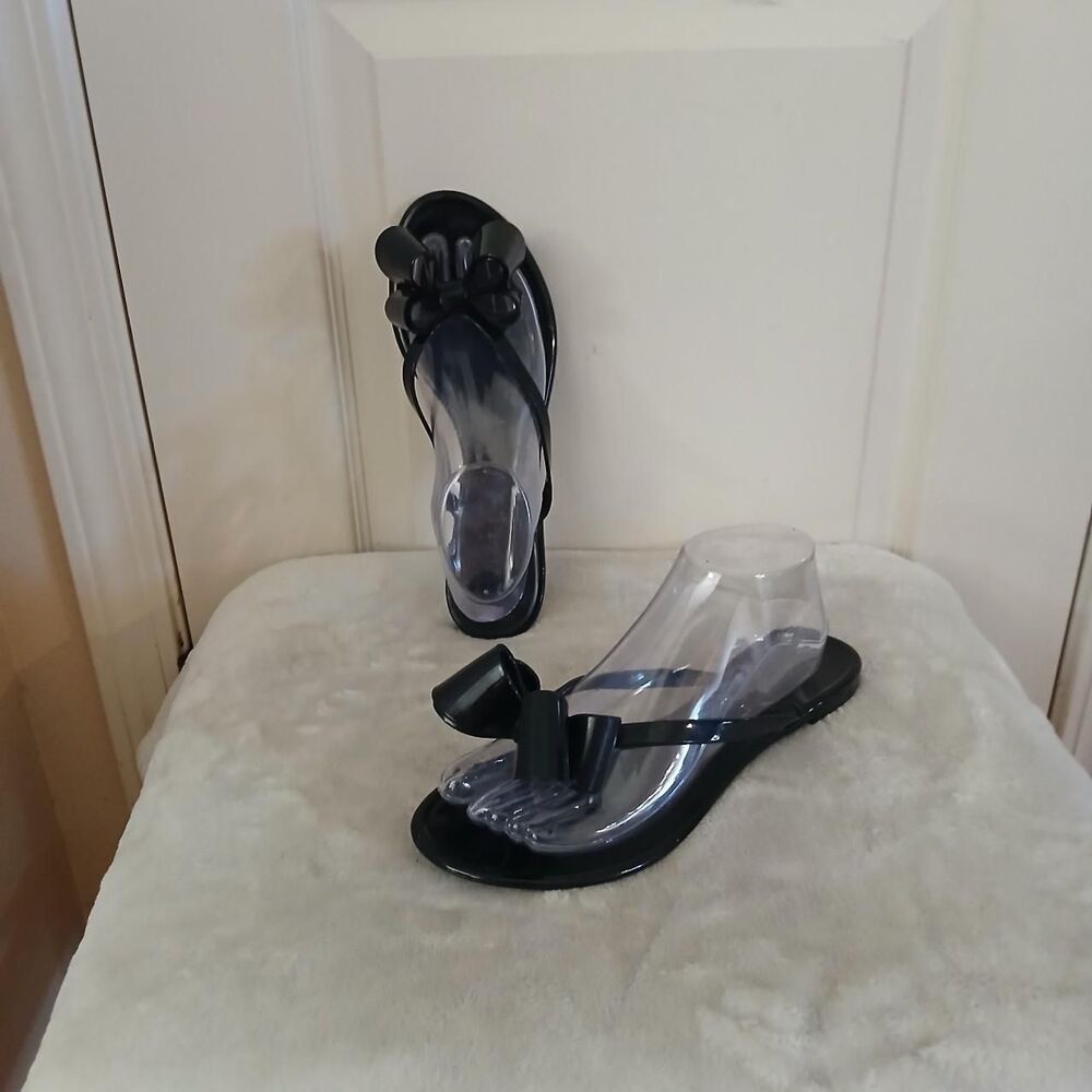 Y2K Style Mudd Black Jelly Flip Flop Thong Sandals Bow 8.5 Coquette Retro Twee